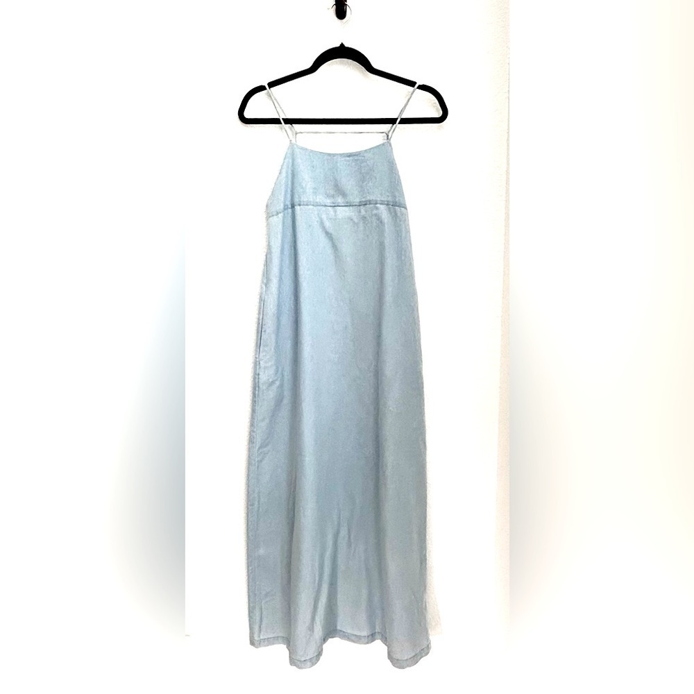 SAGE The label Chambray Blue Sleeveless Maxi Dress Pockets Spaghetti Straps - Picture 5 of 17